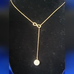 Elegant 925 Infinity Y Chain Necklace With 9mm White Sparkle Ball ,16" Length